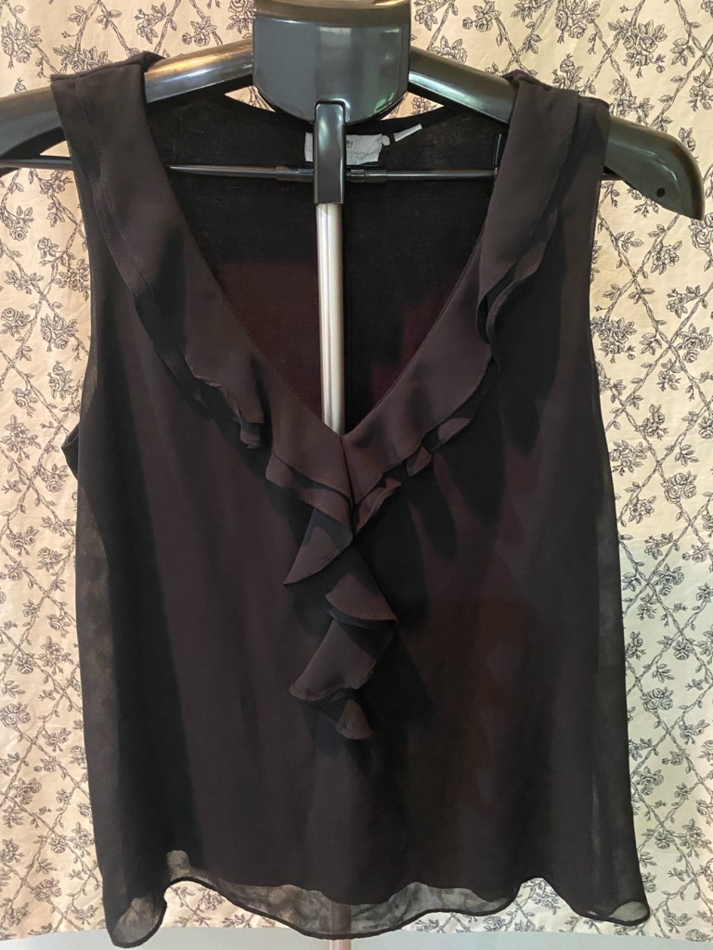 New York & Company Black Ruffle V-Neck Blouse